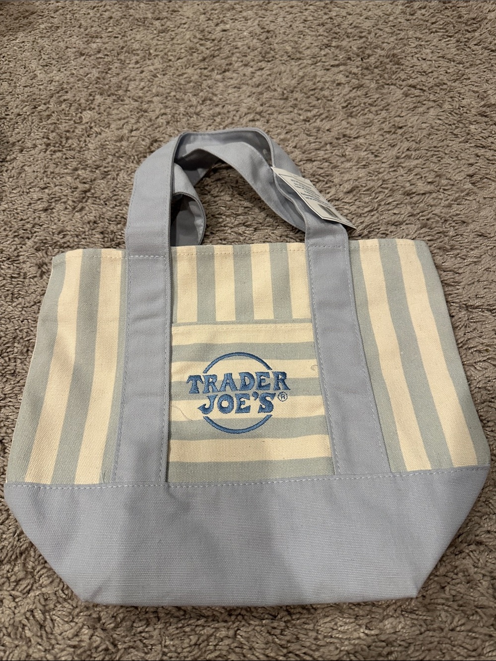 Trader Joe's Blue and Cream Striped Canvas Tote Bag